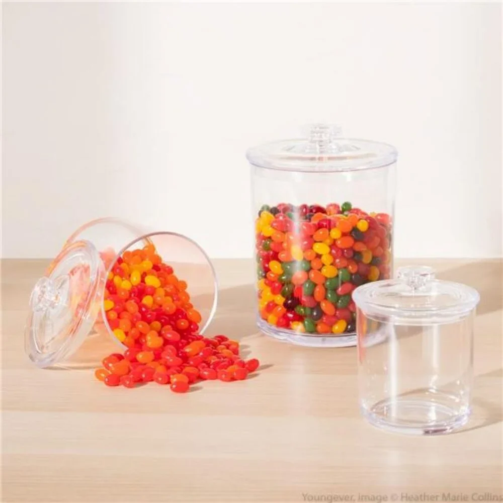 60-Ounce, 30-Ounce and 15-Ounce Clear Plastic Apothecary Jars Set of 3